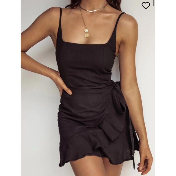 Princess Polly Dresses & Skirts - Princess Polly Women’s Black Square Neck Wrap Ruffle Mini Dress, Size 6